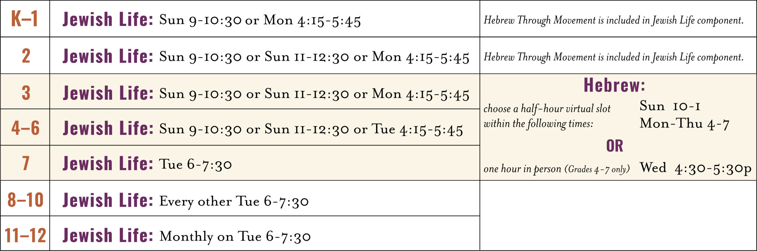 Kesher 22-23 Schedule Kesher 22-23 Schedule