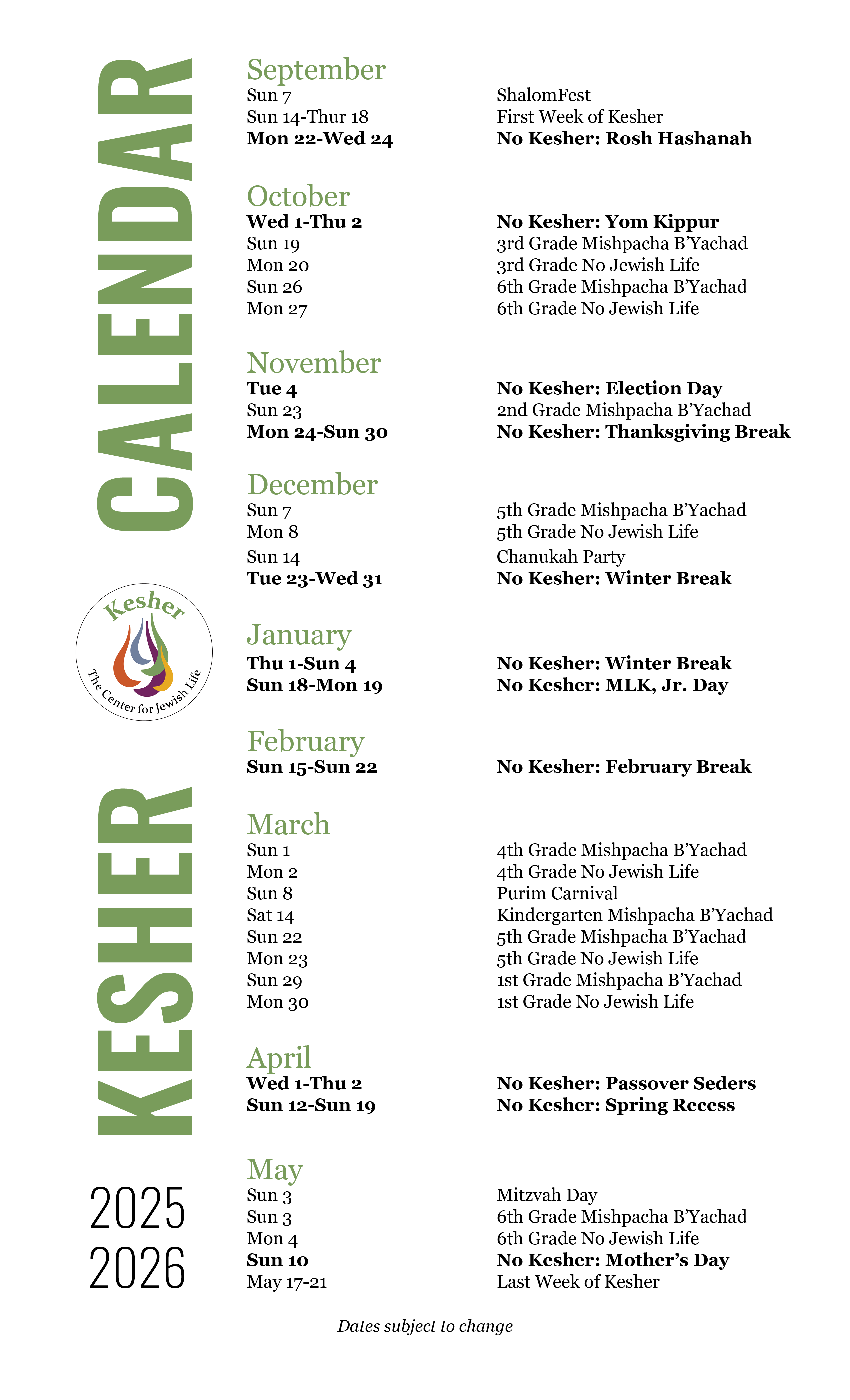 Kesher Web Calendar
